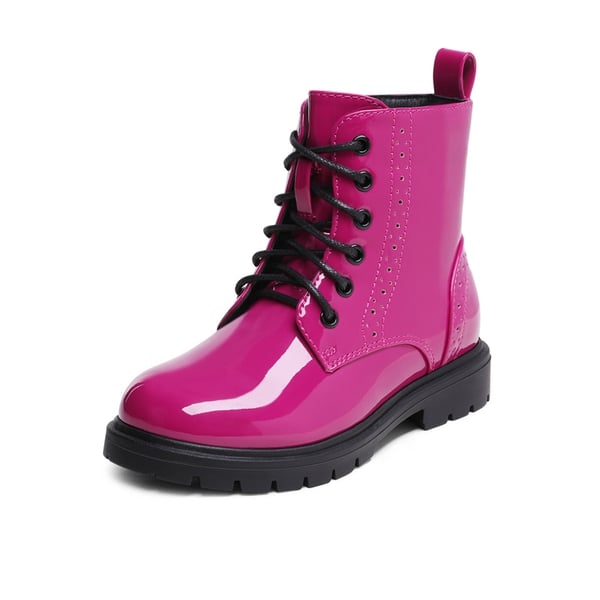 Boys Girls Combat Ankle Boots - ROSE RED -  0